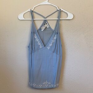 Blue Sleeveless Top with Embroidered Details